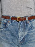 Cassandre Thin Belt Crocodile-Embossed Leather