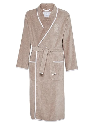 Cotton Terrycloth Bathrobe with Linen Trims