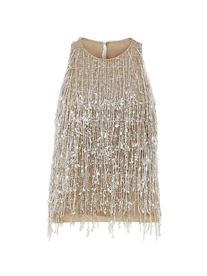 Crispy Silk Top with Glistening Waterfall Embroidery