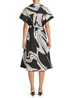 Trapeze Kaze-Print Cotton Poplin Dress