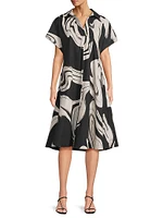 Trapeze Kaze-Print Cotton Poplin Dress