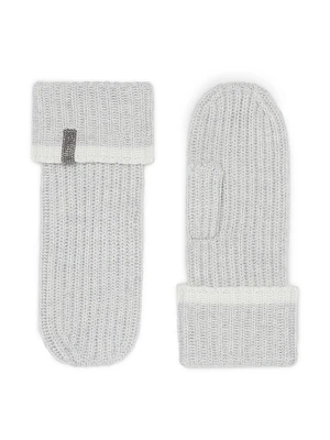 Cashmere English Rib Knit Mittens with Monili