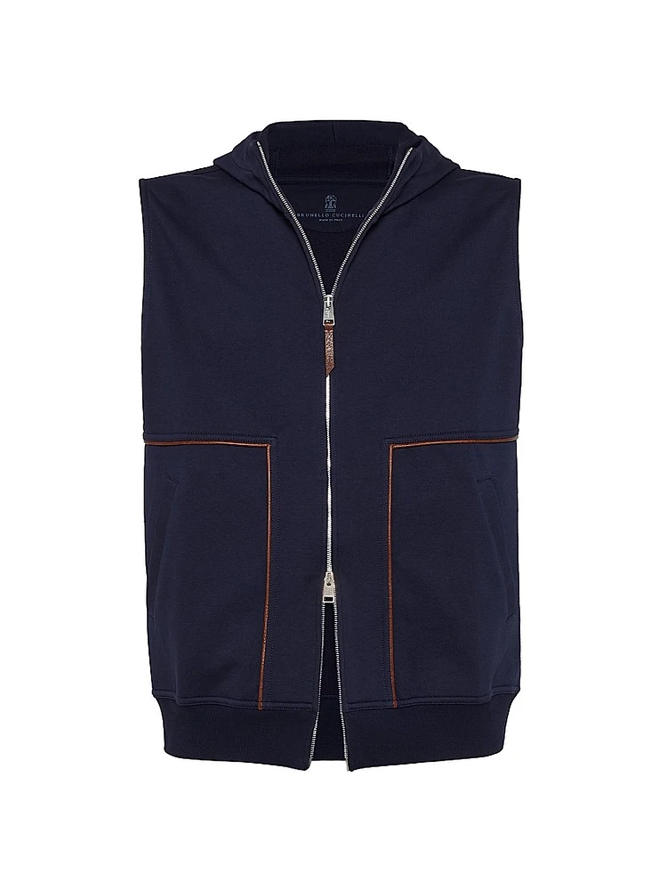 Techno Cotton French Terry Hooded Vest with Piping