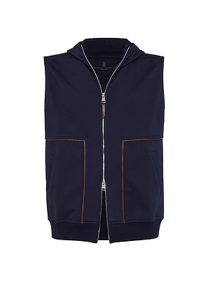 Techno Cotton French Terry Hooded Vest with Piping