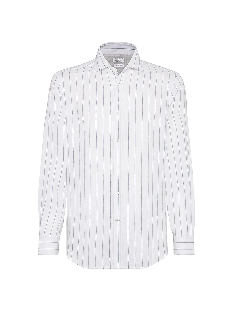 Chalk Stripe Linen Easy Fit Shirt with Spread Collar