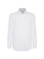 Chalk Stripe Linen Easy Fit Shirt with Spread Collar