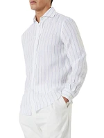 Chalk Stripe Linen Easy Fit Shirt with Spread Collar