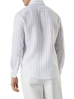 Chalk Stripe Linen Easy Fit Shirt with Spread Collar