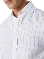 Chalk Stripe Linen Easy Fit Shirt with Spread Collar
