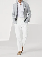 Chalk Stripe Linen Easy Fit Shirt with Spread Collar