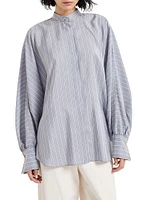 Striped Silk Poplin Mandarin Collar Shirt