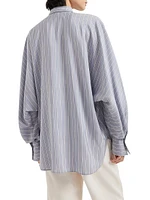 Striped Silk Poplin Mandarin Collar Shirt