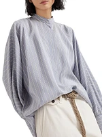 Striped Silk Poplin Mandarin Collar Shirt