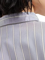 Striped Silk Poplin Mandarin Collar Shirt