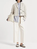 Striped Silk Poplin Mandarin Collar Shirt