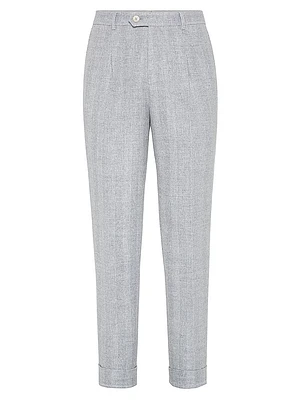 Textured Stripe Diagonal Leisure Fit Trousers with Pleat