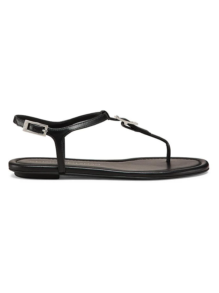 Georgie Buckle-Detailed Leather T-Strap Sandals