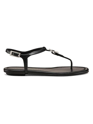 Georgie Buckle-Detailed Leather T-Strap Sandals