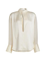 Silk Charmeuse Cowlneck Shirt