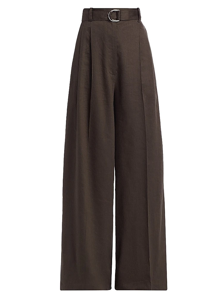 Linen-Blend Pleated Trousers
