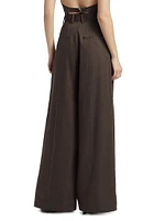 Linen-Blend Pleated Trousers