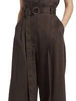 Linen-Blend Pleated Trousers