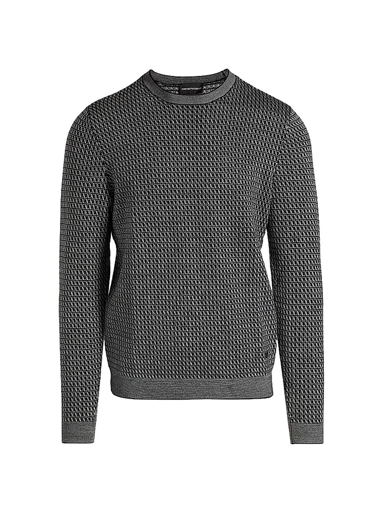 Geometric Virgin Wool Crewneck Sweater