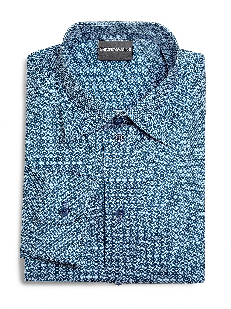 Geometric-Print Stretch Cotton Sport Shirt