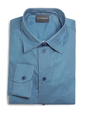Geometric-Print Stretch Cotton Sport Shirt
