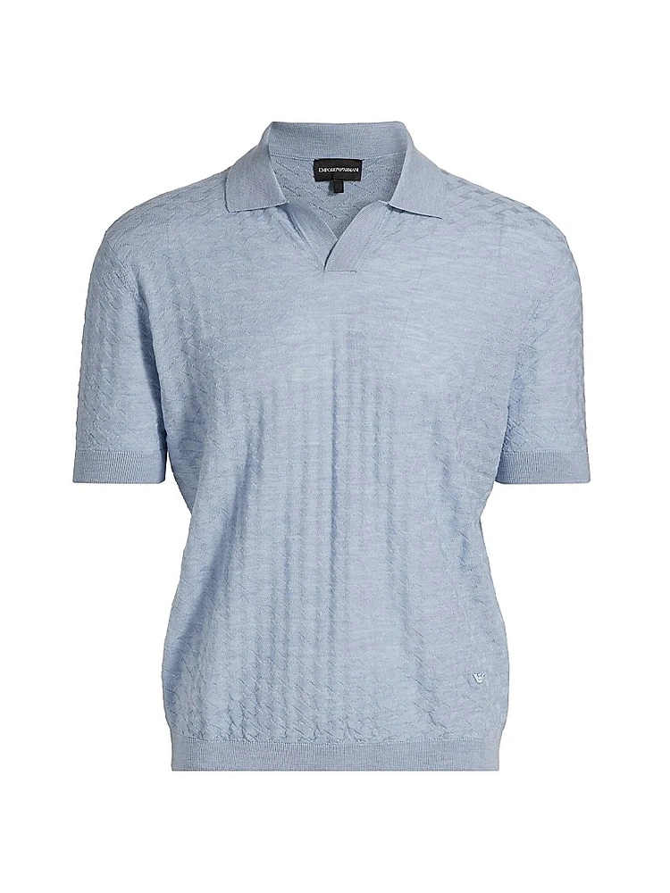 Basket-Weave Wool Polo Sweater