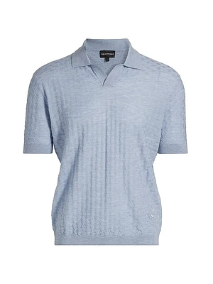 Basket-Weave Wool Polo Sweater
