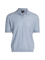 Basket-Weave Wool Polo Sweater