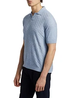 Basket-Weave Wool Polo Sweater