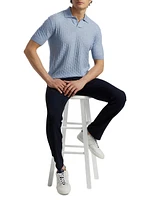 Basket-Weave Wool Polo Sweater