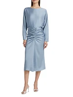 Draped Ruched Midi-Dress