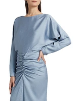 Draped Ruched Midi-Dress