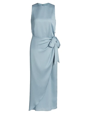 Tulip Hem Hammered Satin Midi-Dress