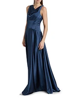 Satin Cowl Neck Gown