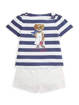 Baby Girl's Striped T-Shirt & Shorts Set