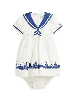 Baby Girl's Linen Sailor Dress & Bloomers Set
