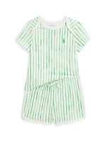 Baby Boy's Striped Cotton Shirt & Shorts Set