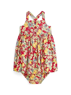 Baby Girl's Floral Cotton Dress & Bloomers Set