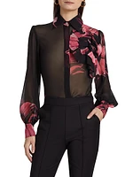 Maja Floral Sheer Georgette Long-Sleeve Top