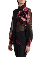 Maja Floral Sheer Georgette Long-Sleeve Top