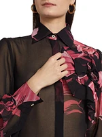 Maja Floral Sheer Georgette Long-Sleeve Top
