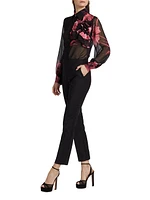 Maja Floral Sheer Georgette Long-Sleeve Top