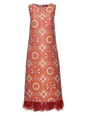 Column Dress with Feathers