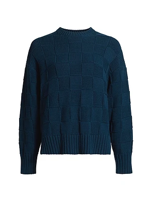 Check-Knit Stretch-Cotton Sweater
