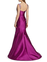 Satin Embellished Strap Trumpet Gown