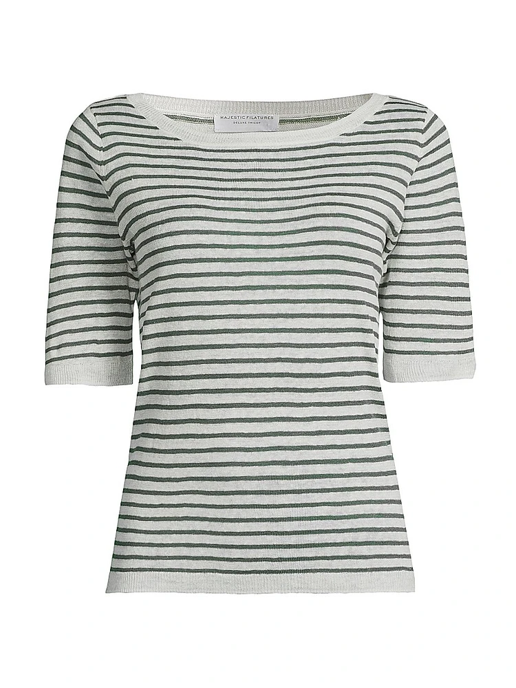 Striped Linen Knit Crewneck Sweater